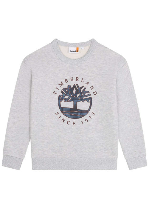 Sweat en coton mélangé gris uni avec une coupe droite et logo iconique