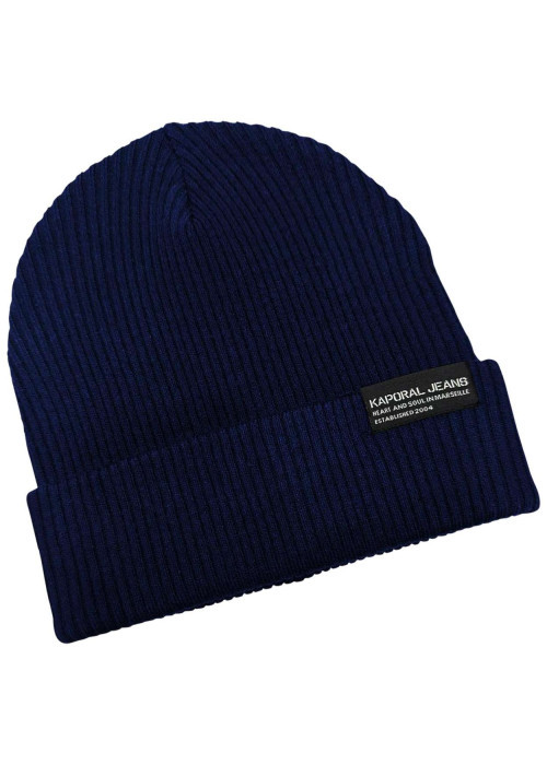 Bonnet marine uni en tissu côtelé et à revers avec une étiquette cousue
