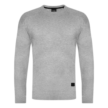 Pull gris uni avec une coupe droite un col rond...