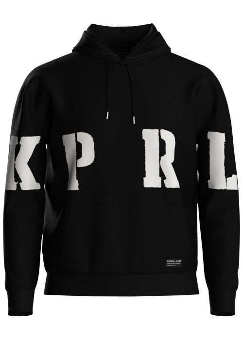 Sweat noir imprimé avec une coupe droite et à capuche ajustable