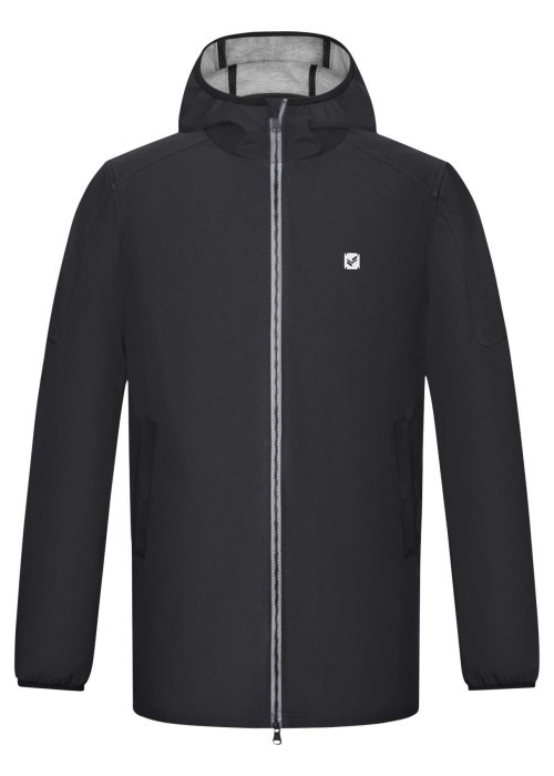 Blouson noir uni style K-way imperméable à capuche avec une coupe droite