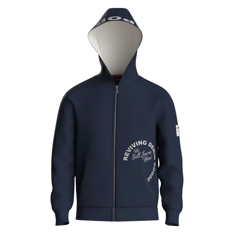 Kaporal - Sweat à Capuche Zippé Bleu Marine Uni à Coupe Droite Avec écritures Blanches - Marine Kaporal - Sweat à Capuche Zippé Bleu Marine Uni à Coupe Droite Avec écritures Blanches - Marine