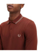 Thumbnail Polo en maille piquée camel à col à revers boutonné et à manches longues - Image 3