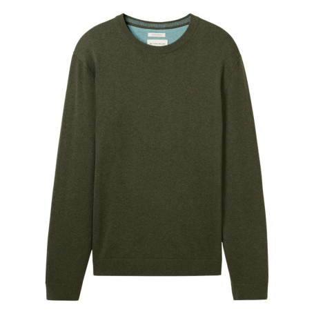 Pull en coton kaki uni avec une coupe droite un...
