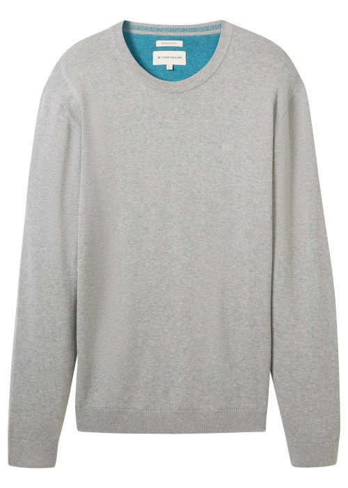 Pull en coton gris uni avec une coupe droite un col rond et logo brodé