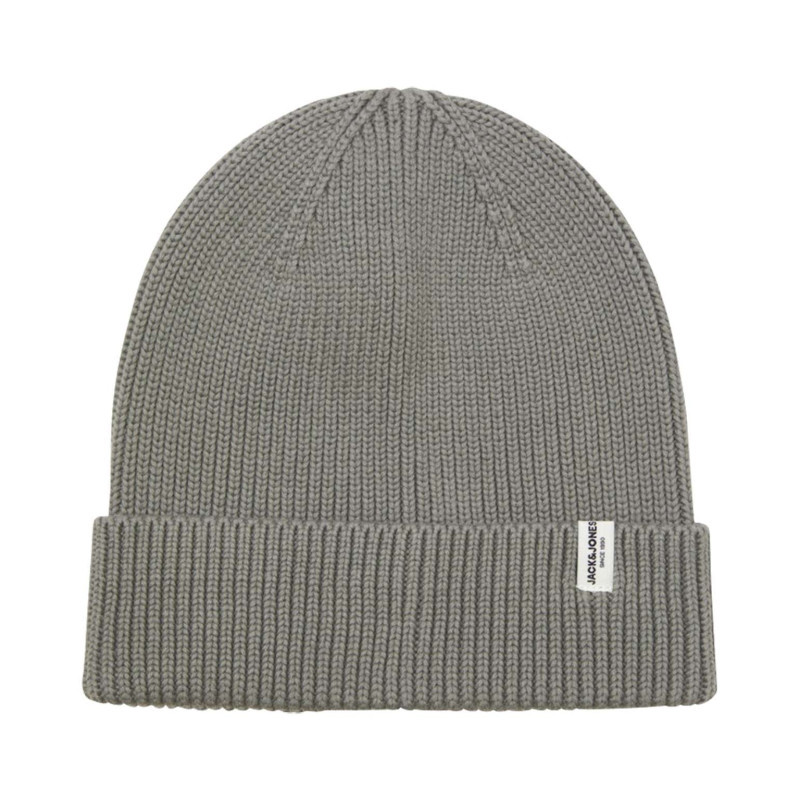 Premium By Jack & Jones - Bonnet à Large Revers En Coton Biologique Gris En Maille Côtelée - Gris Premium By Jack & Jones - Bonnet à Large Revers En Coton Biologique Gris En Maille Côtelée - Gris