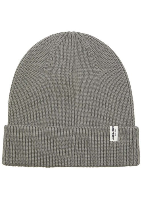 Bonnet à large revers en coton biologique gris en maille côtelée