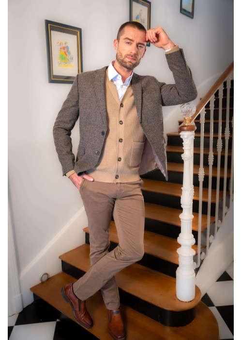 Blazer en laine mélangée anthracite chiné à coupe slim et col cranté