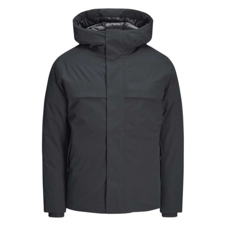 Blouson à capuche marine uni à coupe droite col...