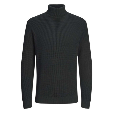 Pull en coton biologique noir en maille gaufrée...