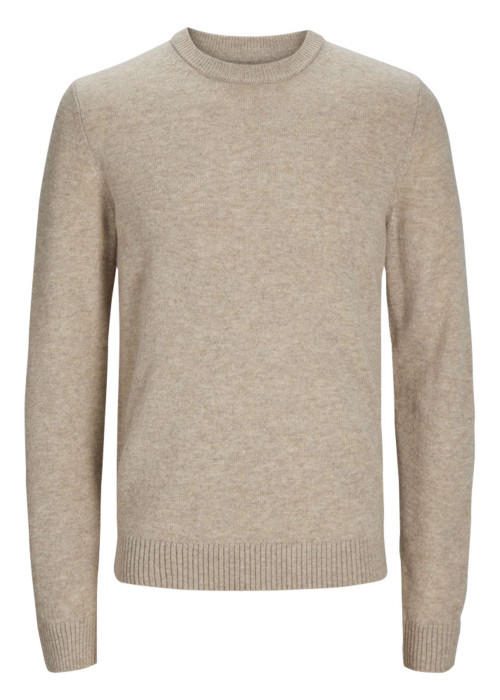Pull en laine d'agneau beige chiné avec une coupe droite et un col rond