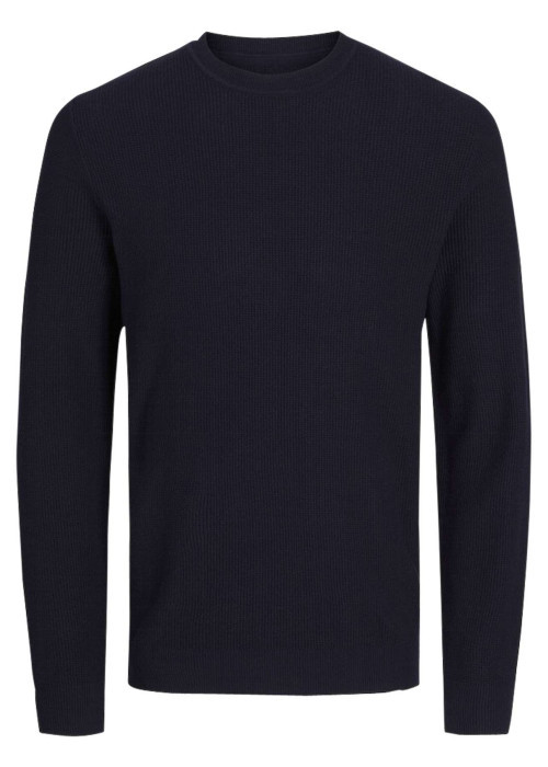 Pull en coton marine uni avec une coupe droite et un col rond