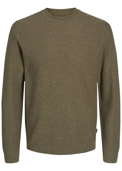 Pull en coton kaki chiné avec une coupe droite et un col rond