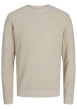 Thumbnail Pull en coton beige uni effet texturée avec une coupe droite et un col rond