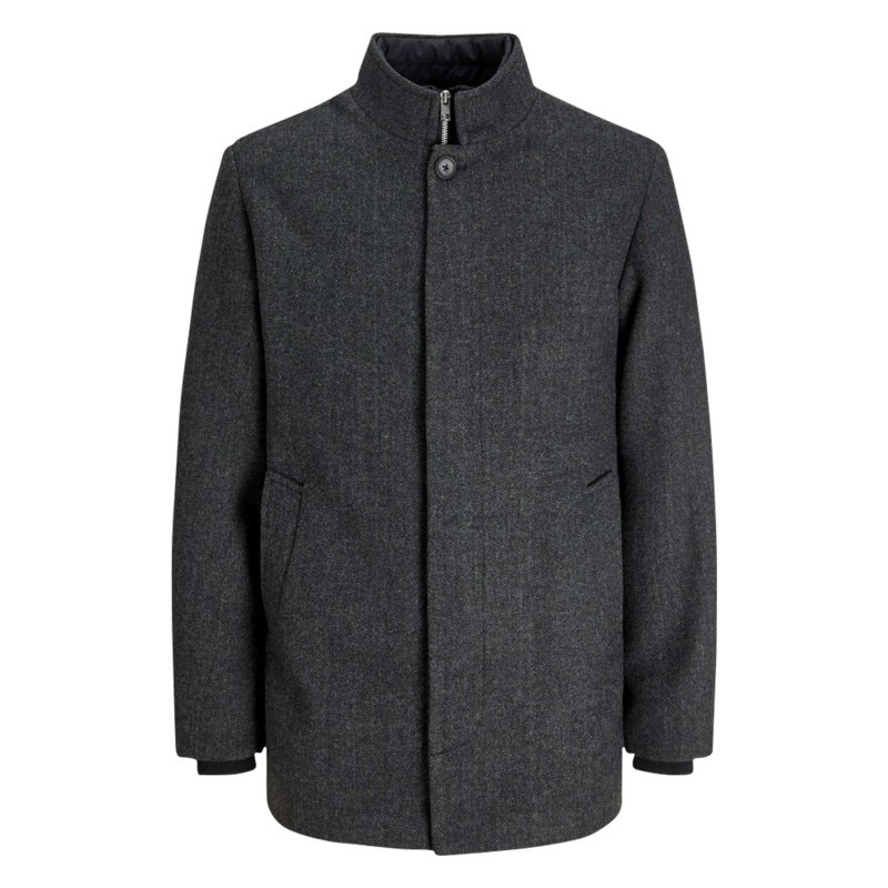 Premium By Jack & Jones - Manteau En Laine Mélangée Anthracite Chiné à Coupe Droite Et Col Montant - Anthracite Premium By Jack & Jones - Manteau En Laine Mélangée Anthracite Chiné à Coupe Droite Et Col Montant - Anthracite