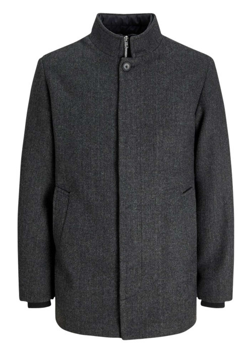 Manteau en laine mélangée anthracite chiné à coupe droite et col montant