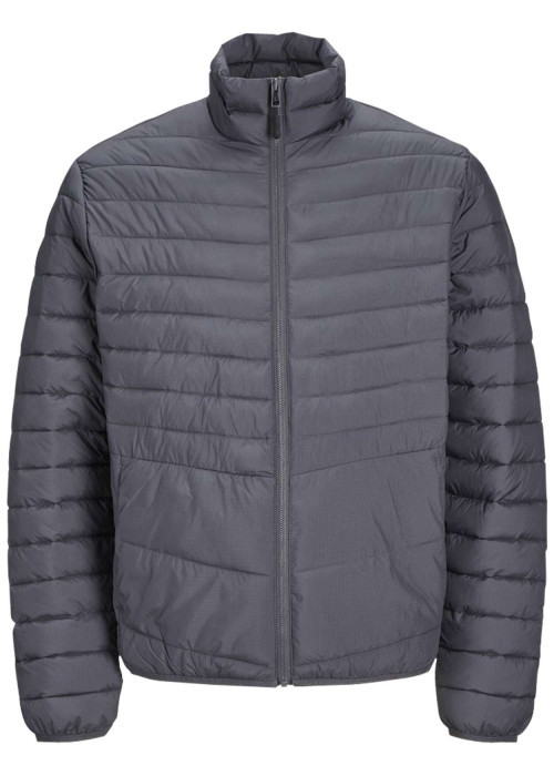 Doudoune anthracite matelassée avec une coupe droite et un col montant