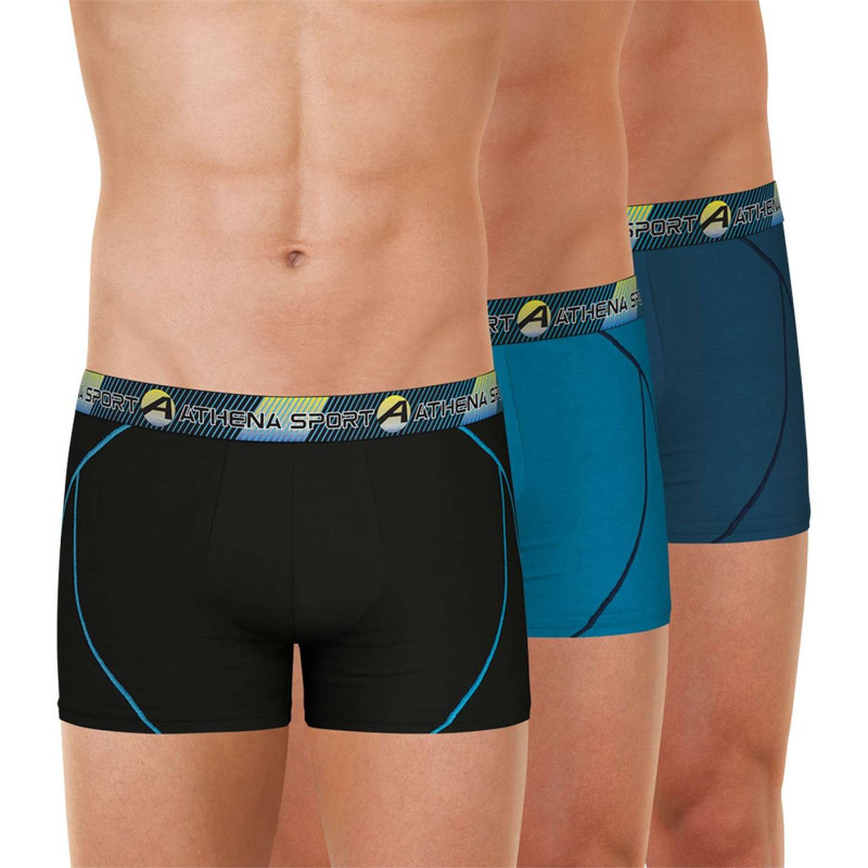 Athéna - Lot De 3 Boxers De Sport Bleus Unis à Coupe Fermée Et Taille élastiquée Brodée - Bleu