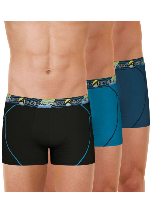 Lot de 3 boxers de sport bleus unis à coupe fermée et taille élastiquée brodée