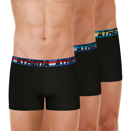 Lot de 3 boxers en coton noirs unis et à taille...