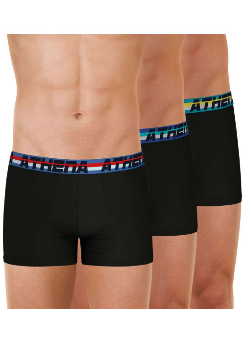 Lot de 3 boxers en coton noirs unis et à taille élastiquée brodée et de couleur