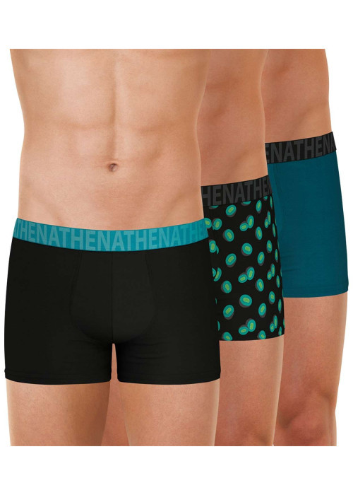 Lot de 3 boxers en coton bleus unis et imprimés et à taille élastiquée brodée