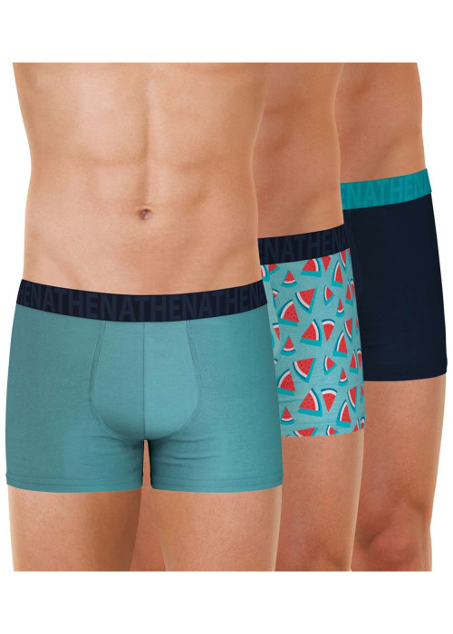 Lot de 3 boxers classiques en coton bleus unis et imprimés à coupe fermée