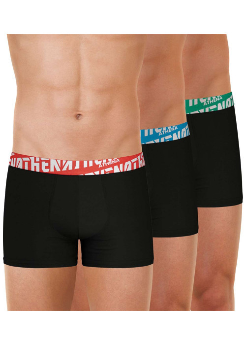Lot de 3 boxers en coton noirs unis à coupe fermée et taille élastiquée brodée