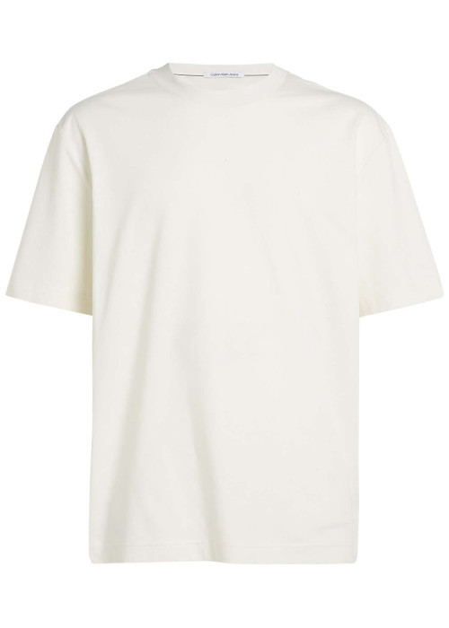 T-shirt en coton écru uni col rond et une bande dans le dos