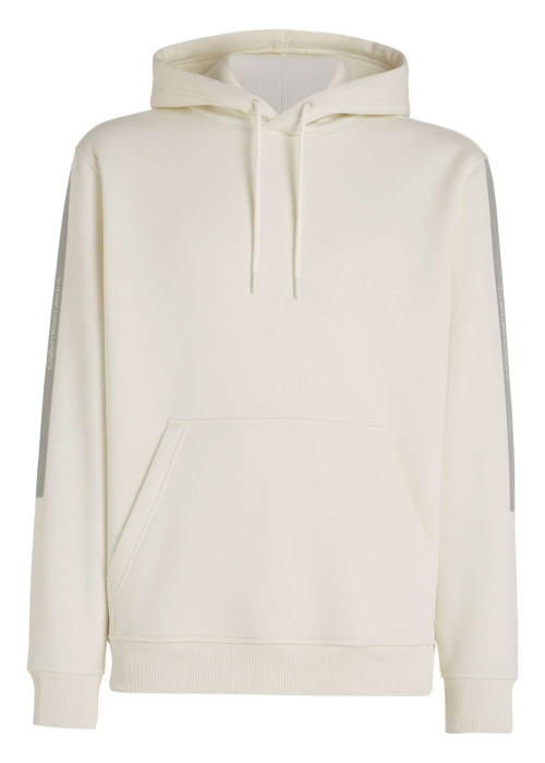 Sweat en coton écru uni avec un col à capuche et poche kangourou