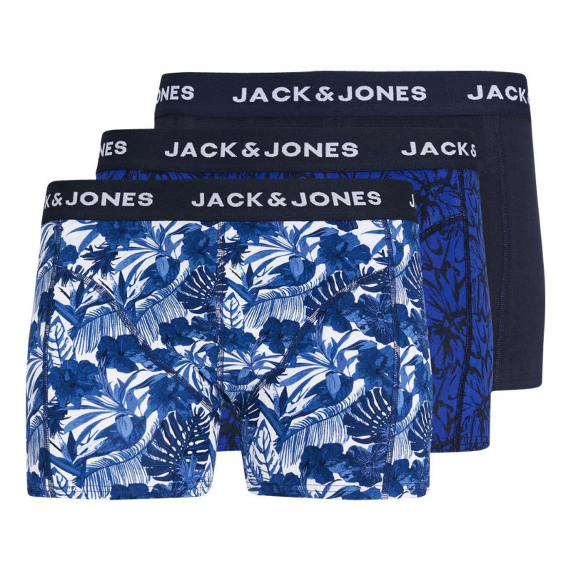 Jack & Jones - Lot De 3 Boxers Classiques En Coton Bleus à Imprimé Tropical Et Fleuri - Bleu