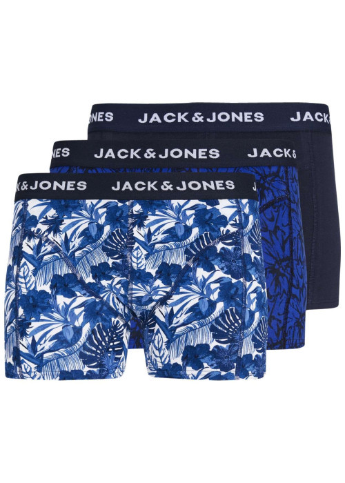 Lot de 3 boxers classiques en coton bleus à imprimé tropical et fleuri