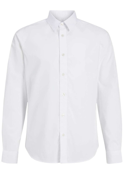 Chemise blanche unie avec une coupe ajustée et des manches longues boutonnées