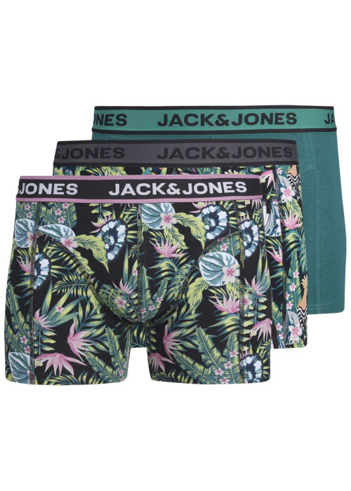 Lot de 3 boxers classiques en coton verts à coupe fermée et à imprimé tropical
