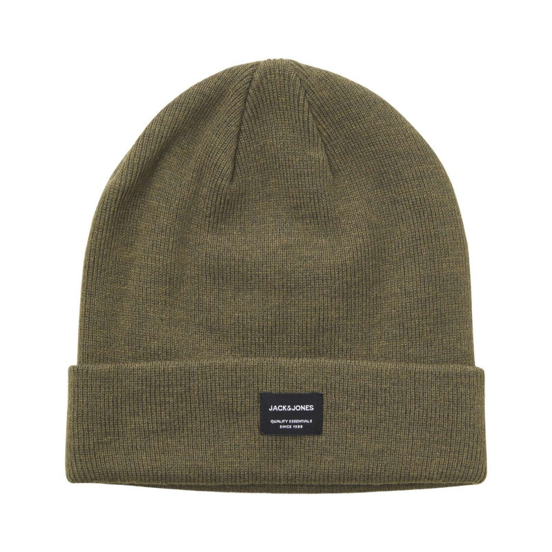 Jack & Jones - Bonnet Kaki Uni Avec Un Petit Patch Noir Brodé Sur Le Devant Et Un Revers - Kaki Jack & Jones - Bonnet Kaki Uni Avec Un Petit Patch Noir Brodé Sur Le Devant Et Un Revers - Kaki