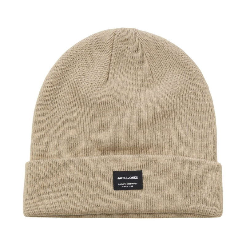 Jack & Jones - Bonnet Beige Uni Avec Un Petit Patch Noir Brodé Sur Le Devant Et Un Revers - Beige Jack & Jones - Bonnet Beige Uni Avec Un Petit Patch Noir Brodé Sur Le Devant Et Un Revers - Beige