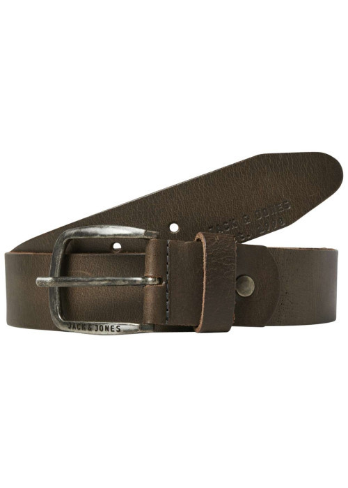 Ceinture en cuir de buffle chocolat unie avec une boucle argentée rectangle