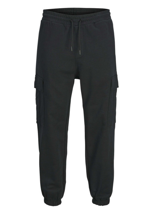 Jogging cargo en coton noir uni à coupe droite et à taille mi-haute avec cordon