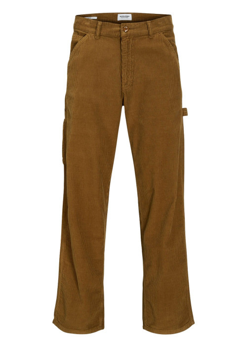 Pantalon chino en coton camel en velours côtelé avec une coupe loose