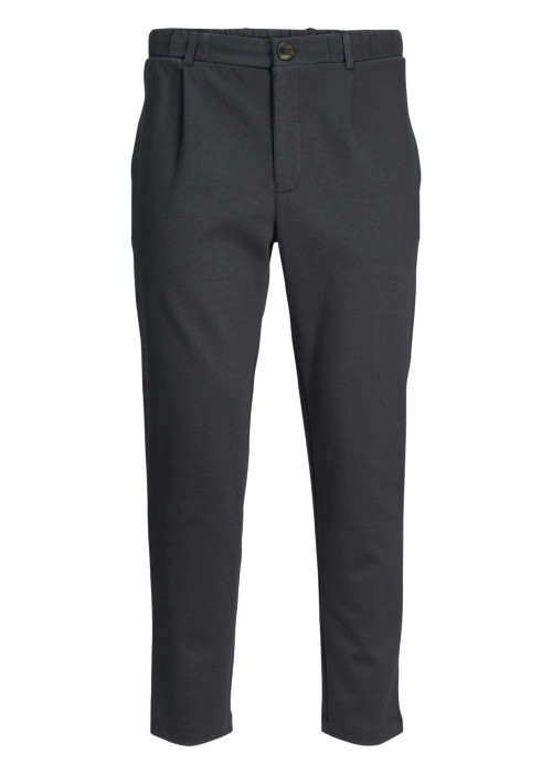 Pantalon chino en coton mélangé bleu marine uni avec une coupe slim