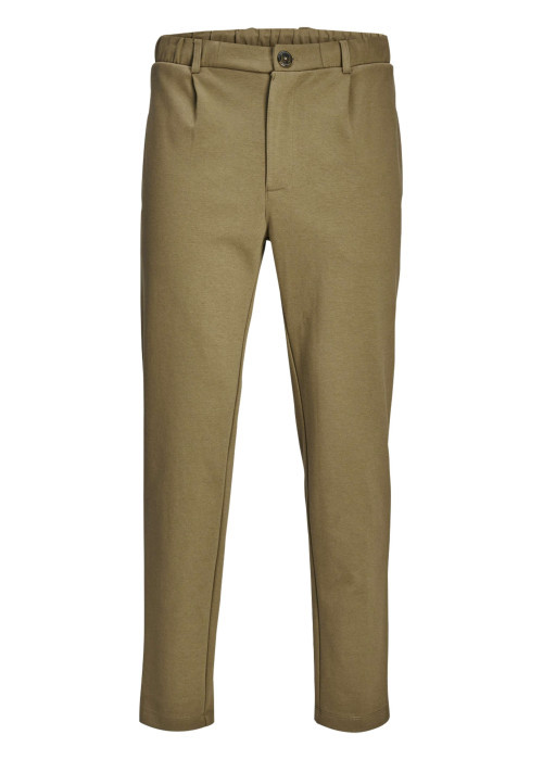 Pantalon chino en coton mélangé taupe uni à coupe slim et à taille mi-haute