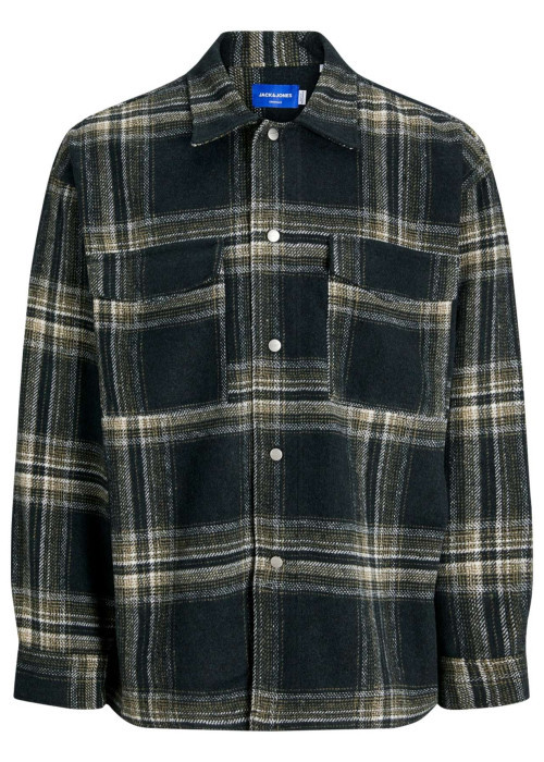 Chemise verte à carreaux avec une coupe droite et des manches longues