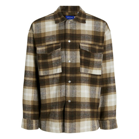 Chemise marron à carreaux à coupe droite et à...