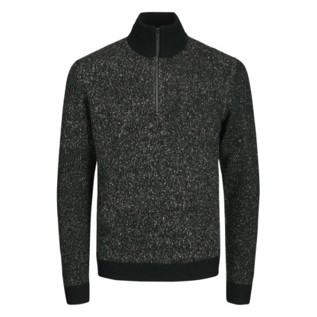 Pull noir moucheté à coupe droite et à col...