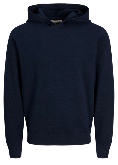 Pull bleu marine uni à coupe droite et à col à capuche resserré