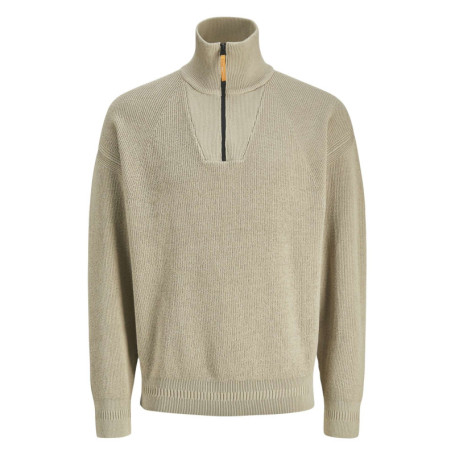 Pull en coton beige côtelé à coupe droite et...