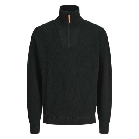 Pull en coton noir côtelé à coupe droite et col...