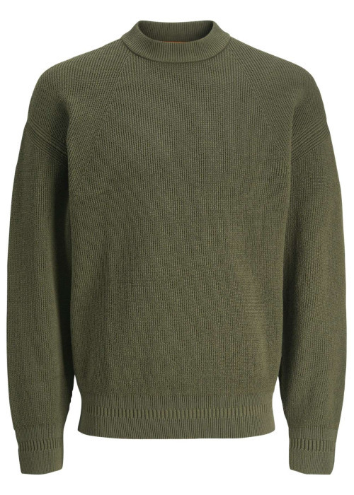 Pull en coton mélangé kaki en maille piquée à coupe droite et à col montant
