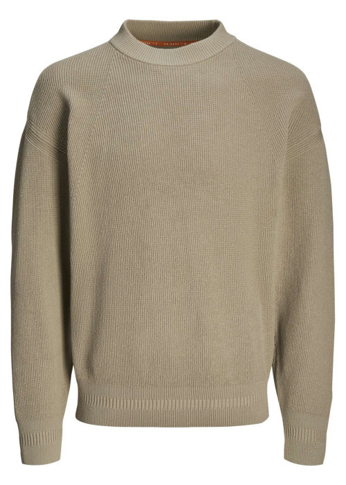 Pull en coton mélangé beige en maille piquée à coupe droite et à col montant