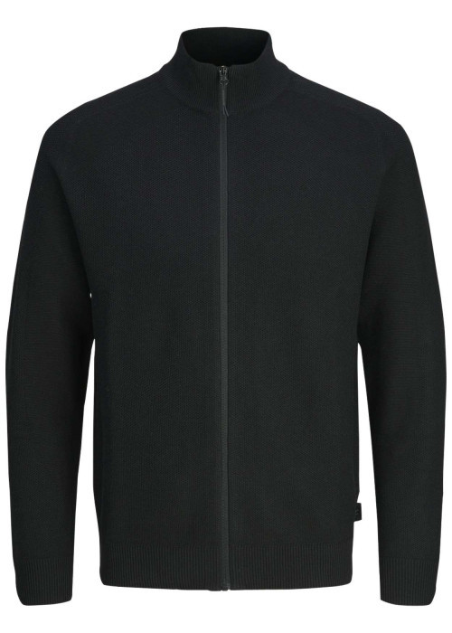 Cardigan en coton mélangé noir à coupe droite et à col montant et zippé